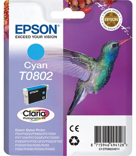 Epson T0802 C13T08024011 Cartucho de Tinta Ciano, 350 páginas
